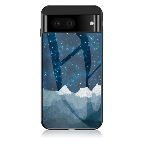 Silicone Frame Fashionable Pattern Mirror Case Cover LS1 for Google Pixel 7a 5G Blue