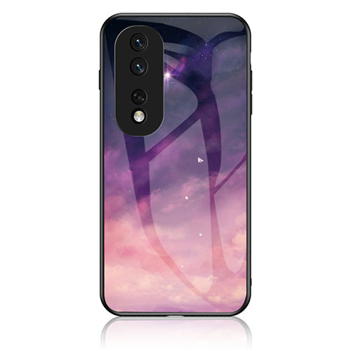 Silicone Frame Fashionable Pattern Mirror Case Cover LS1 for Huawei Honor 80 Pro 5G Purple