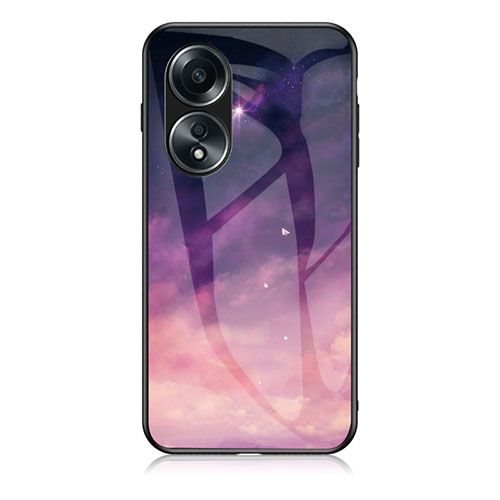 Silicone Frame Fashionable Pattern Mirror Case Cover LS1 for Oppo A18 Purple
