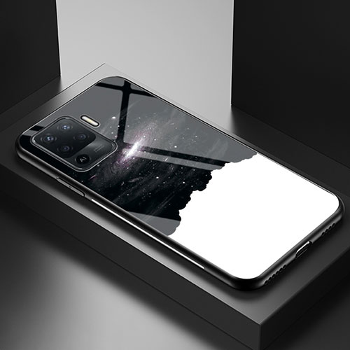 Silicone Frame Fashionable Pattern Mirror Case Cover LS1 for Oppo Reno5 F Black