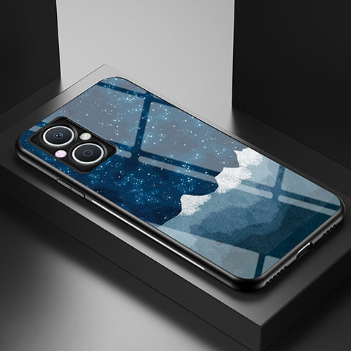 Silicone Frame Fashionable Pattern Mirror Case Cover LS1 for Oppo Reno7 Z 5G Blue