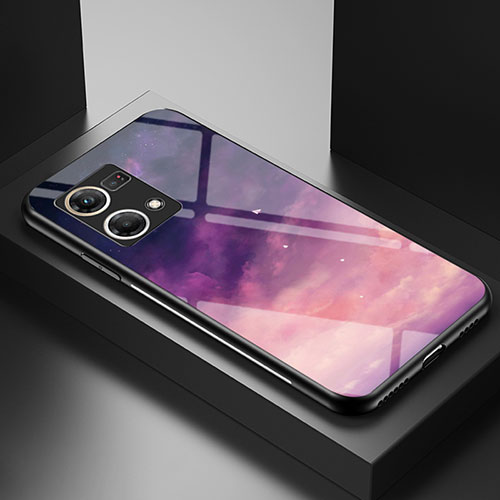 Silicone Frame Fashionable Pattern Mirror Case Cover LS1 for Oppo Reno8 4G Purple