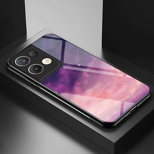 Silicone Frame Fashionable Pattern Mirror Case Cover LS1 for Oppo Reno8 Pro+ Plus 5G Purple