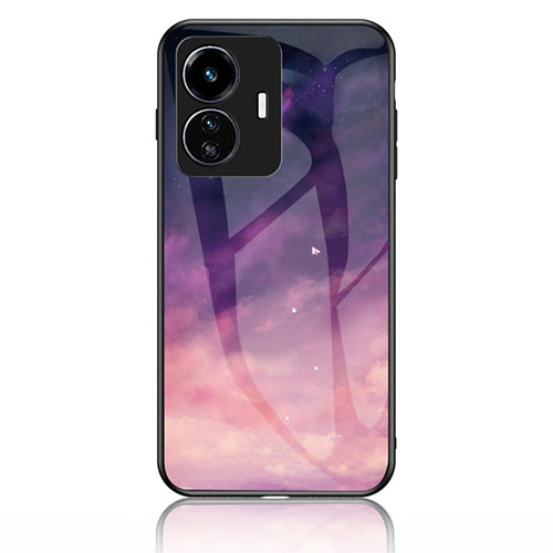 Silicone Frame Fashionable Pattern Mirror Case Cover LS1 for Vivo iQOO Z6 Lite 5G Purple