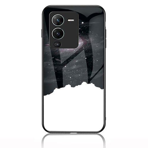 Silicone Frame Fashionable Pattern Mirror Case Cover LS1 for Vivo V25 Pro 5G Black