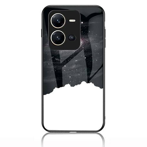 Silicone Frame Fashionable Pattern Mirror Case Cover LS1 for Vivo V25e Black