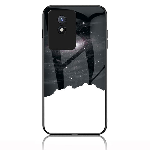 Silicone Frame Fashionable Pattern Mirror Case Cover LS1 for Vivo Y02 Black