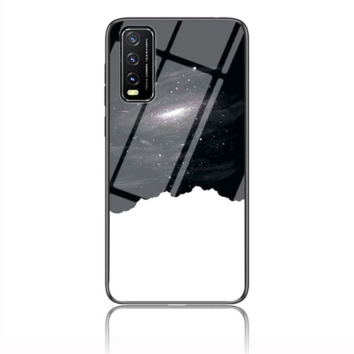 Silicone Frame Fashionable Pattern Mirror Case Cover LS1 for Vivo Y12s (2021) Black