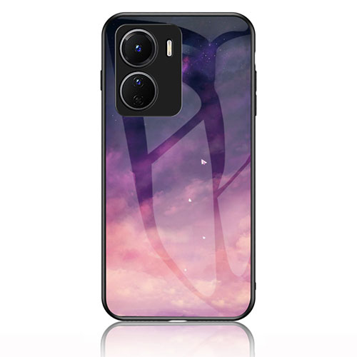 Silicone Frame Fashionable Pattern Mirror Case Cover LS1 for Vivo Y16 Purple