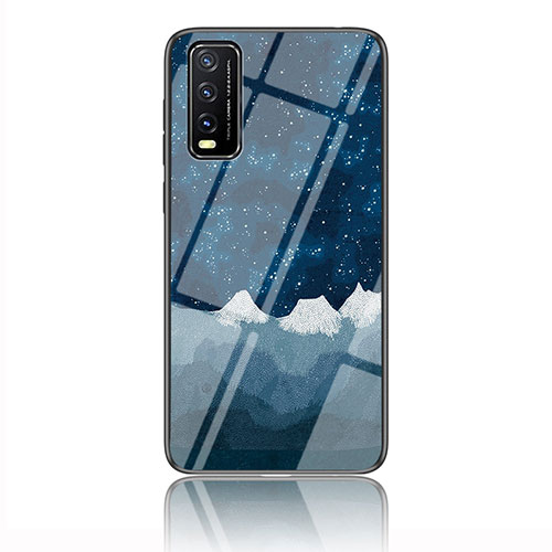 Silicone Frame Fashionable Pattern Mirror Case Cover LS1 for Vivo Y20a Blue