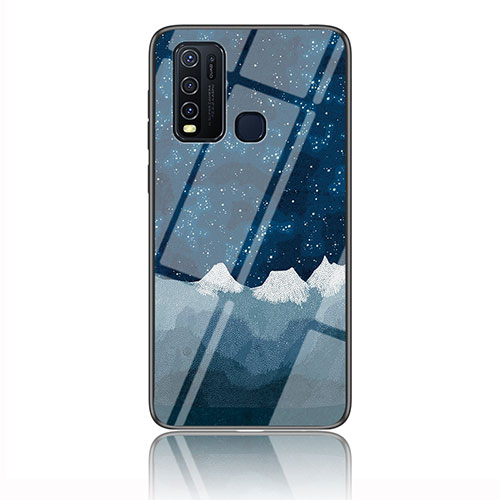 Silicone Frame Fashionable Pattern Mirror Case Cover LS1 for Vivo Y50 Blue
