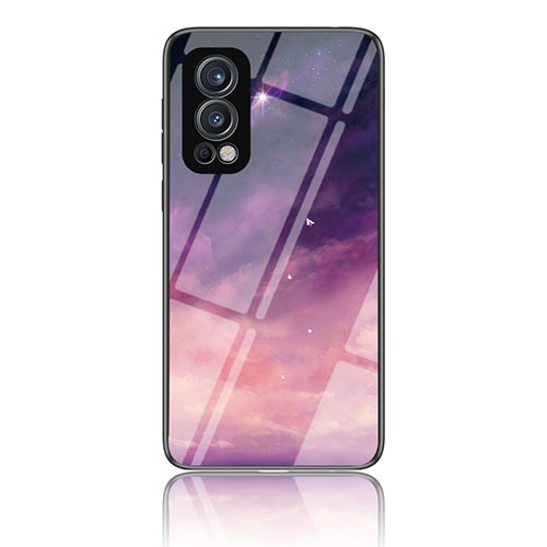 Silicone Frame Fashionable Pattern Mirror Case Cover LS2 for OnePlus Nord 2 5G Purple