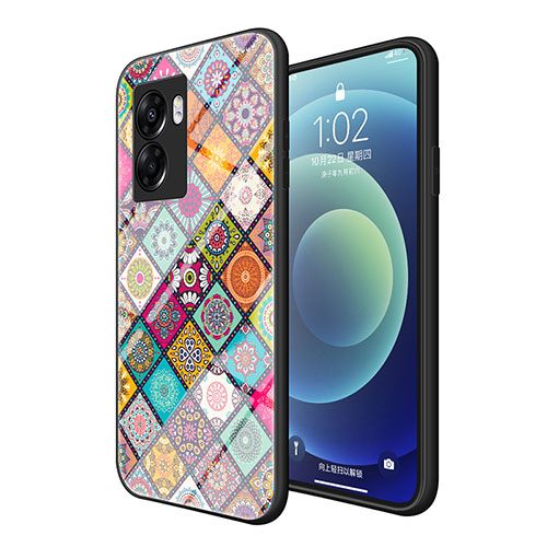 Silicone Frame Fashionable Pattern Mirror Case Cover LS2 for Oppo K10 5G India Colorful