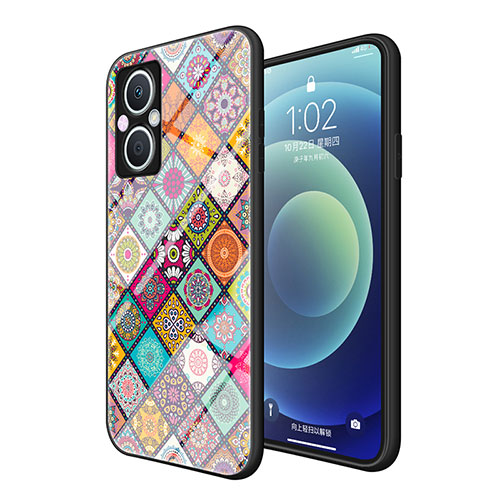 Silicone Frame Fashionable Pattern Mirror Case Cover LS2 for Oppo Reno8 Lite 5G Colorful