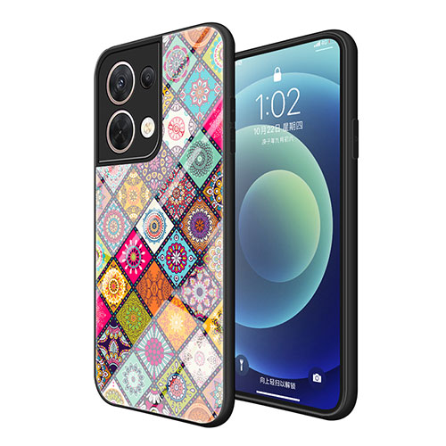 Silicone Frame Fashionable Pattern Mirror Case Cover LS2 for Oppo Reno9 Pro 5G Colorful