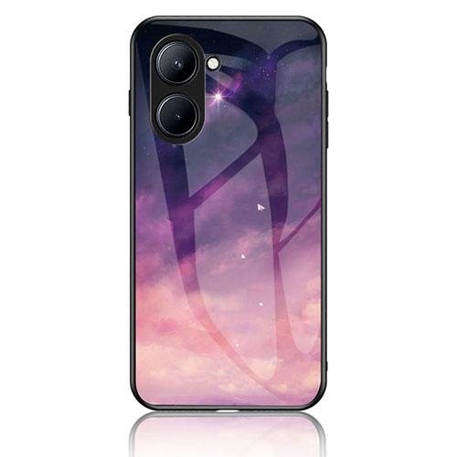 Silicone Frame Fashionable Pattern Mirror Case Cover LS2 for Realme C33 (2023) Purple