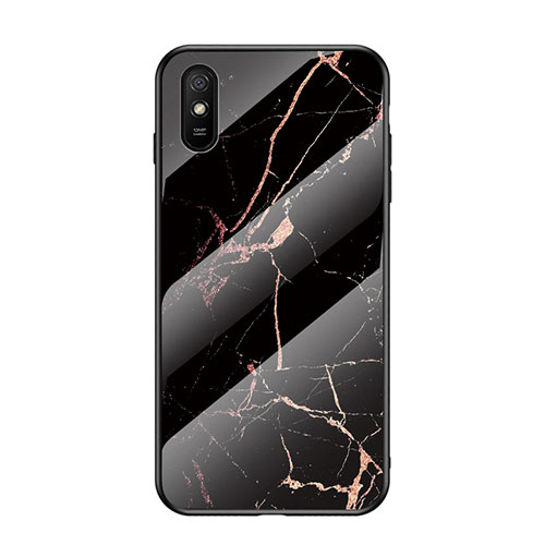 Silicone Frame Fashionable Pattern Mirror Case Cover LS2 for Xiaomi Redmi 9A Gold and Black