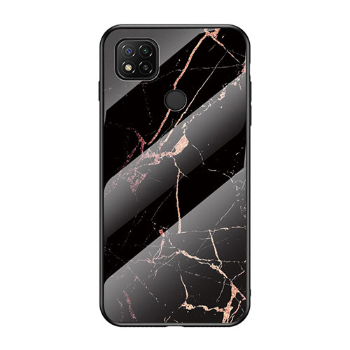 Silicone Frame Fashionable Pattern Mirror Case Cover LS2 for Xiaomi Redmi 9C Gold and Black