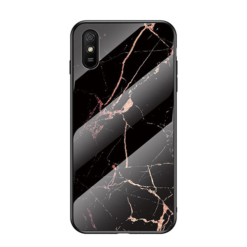 Silicone Frame Fashionable Pattern Mirror Case Cover LS2 for Xiaomi Redmi 9i Gold and Black