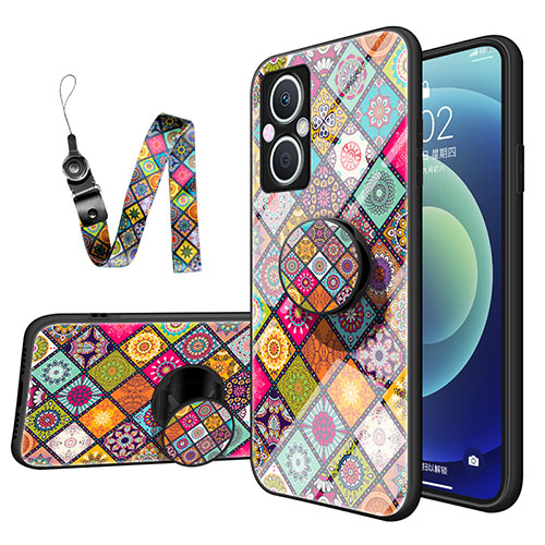 Silicone Frame Fashionable Pattern Mirror Case Cover LS3 for Oppo F21 Pro 5G Mixed