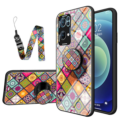 Silicone Frame Fashionable Pattern Mirror Case Cover LS3 for Oppo Reno7 Pro 5G Colorful