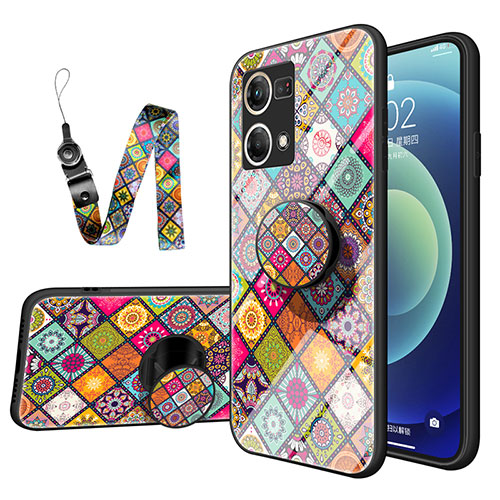 Silicone Frame Fashionable Pattern Mirror Case Cover LS3 for Oppo Reno8 4G Colorful