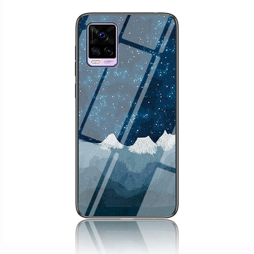 Silicone Frame Fashionable Pattern Mirror Case Cover LS3 for Vivo V20 (2021) Blue