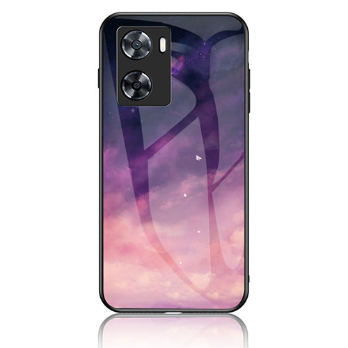 Silicone Frame Fashionable Pattern Mirror Case Cover LS4 for Oppo A77 4G Purple