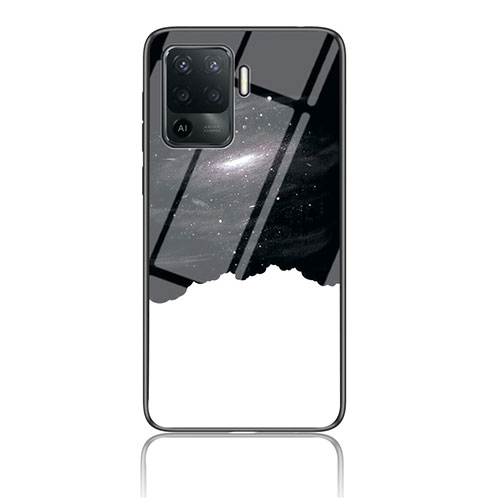 Silicone Frame Fashionable Pattern Mirror Case Cover LS4 for Oppo Reno5 F Black