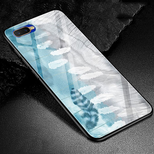 Silicone Frame Fashionable Pattern Mirror Case Cover M01 for Oppo K1 Sky Blue