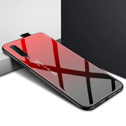 Silicone Frame Fashionable Pattern Mirror Case Cover S01 for Huawei P Smart Pro (2019) Red