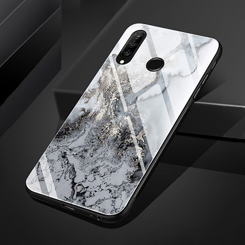 Silicone Frame Fashionable Pattern Mirror Case Cover S01 for Huawei P30 Lite XL Gray