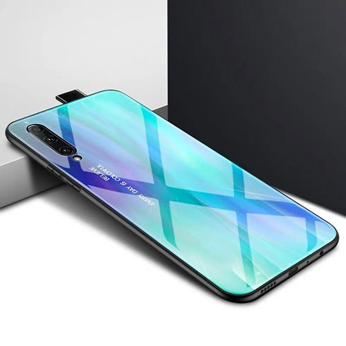 Silicone Frame Fashionable Pattern Mirror Case Cover S01 for Huawei Y9s Cyan