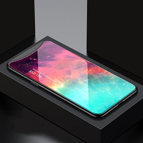 Silicone Frame Fashionable Pattern Mirror Case Cover S01 for Oppo Find X Cyan