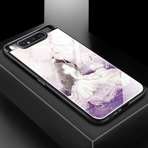 Silicone Frame Fashionable Pattern Mirror Case Cover S01 for Samsung Galaxy A90 4G Purple