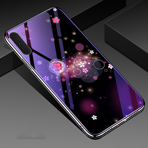 Silicone Frame Fashionable Pattern Mirror Case Cover S02 for Samsung Galaxy Note 10 5G Purple