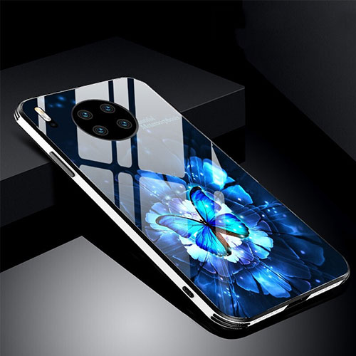 Silicone Frame Flowers Mirror Case Cover C01 for Huawei Mate 30 Pro Blue