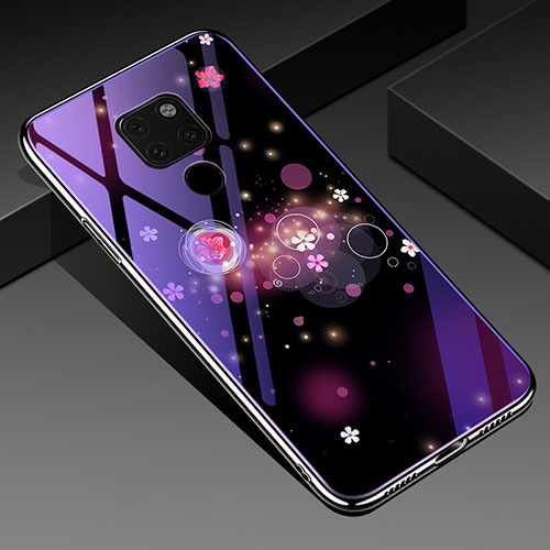 Silicone Frame Flowers Mirror Case Cover for Huawei Mate 20 X 5G Purple