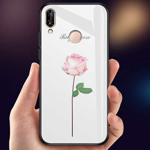 Silicone Frame Flowers Mirror Case Cover for Huawei Nova 3e Pink