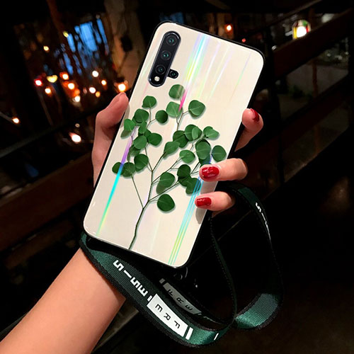 Silicone Frame Flowers Mirror Case Cover for Huawei Nova 5 Green