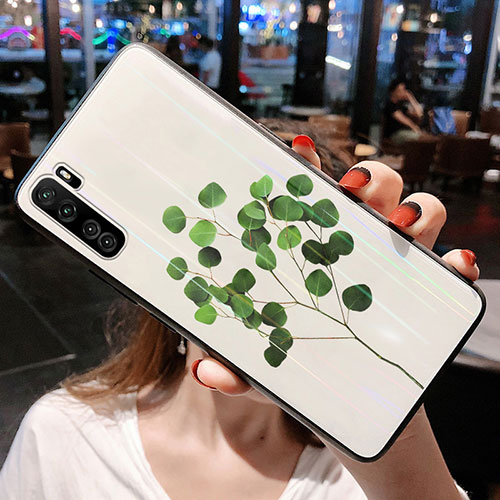 Silicone Frame Flowers Mirror Case Cover for Huawei Nova 7 SE 5G Green