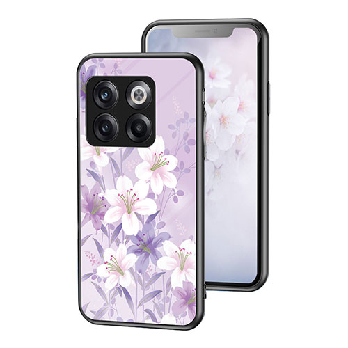 Silicone Frame Flowers Mirror Case Cover for OnePlus 10T 5G Clove Purple