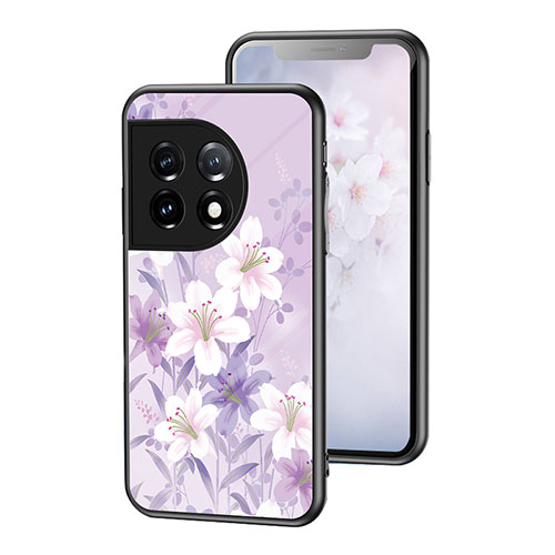 Silicone Frame Flowers Mirror Case Cover for OnePlus 11 5G Clove Purple