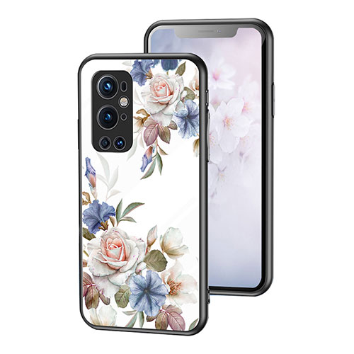 Silicone Frame Flowers Mirror Case Cover for OnePlus 9 Pro 5G White