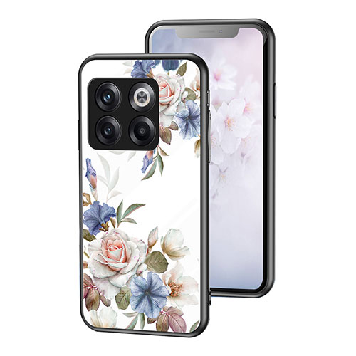 Silicone Frame Flowers Mirror Case Cover for OnePlus Ace Pro 5G White