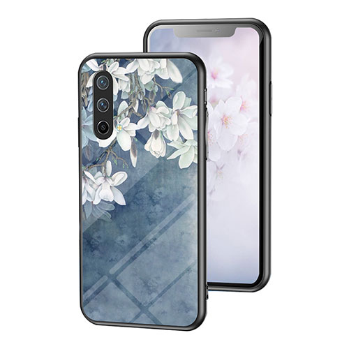 Silicone Frame Flowers Mirror Case Cover for OnePlus Nord CE 5G Blue