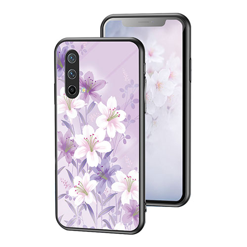 Silicone Frame Flowers Mirror Case Cover for OnePlus Nord CE 5G Clove Purple