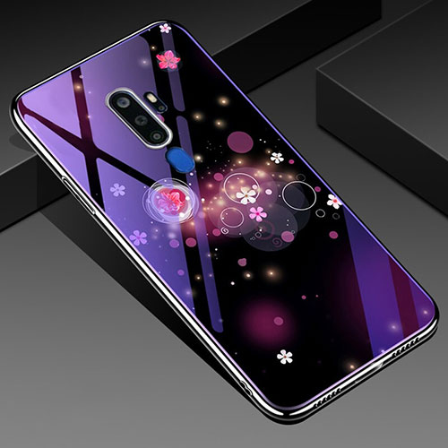 Silicone Frame Flowers Mirror Case Cover for Oppo A11X Purple