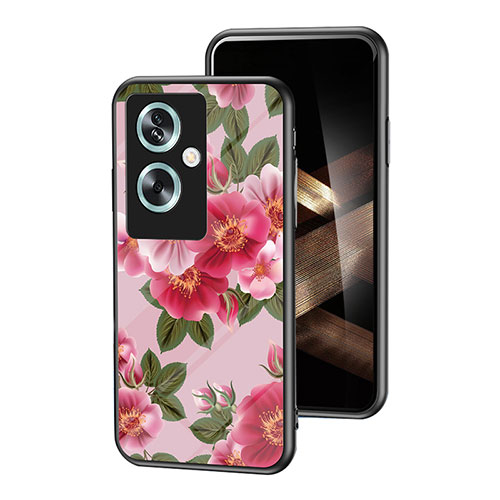 Silicone Frame Flowers Mirror Case Cover for Oppo A2 5G Red