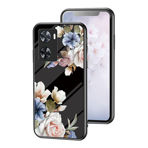 Silicone Frame Flowers Mirror Case Cover for Oppo A57s Black